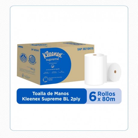 Rollo Toalla de manos Kleenex Blanca hoja doble X 80 mts IVA Incl.